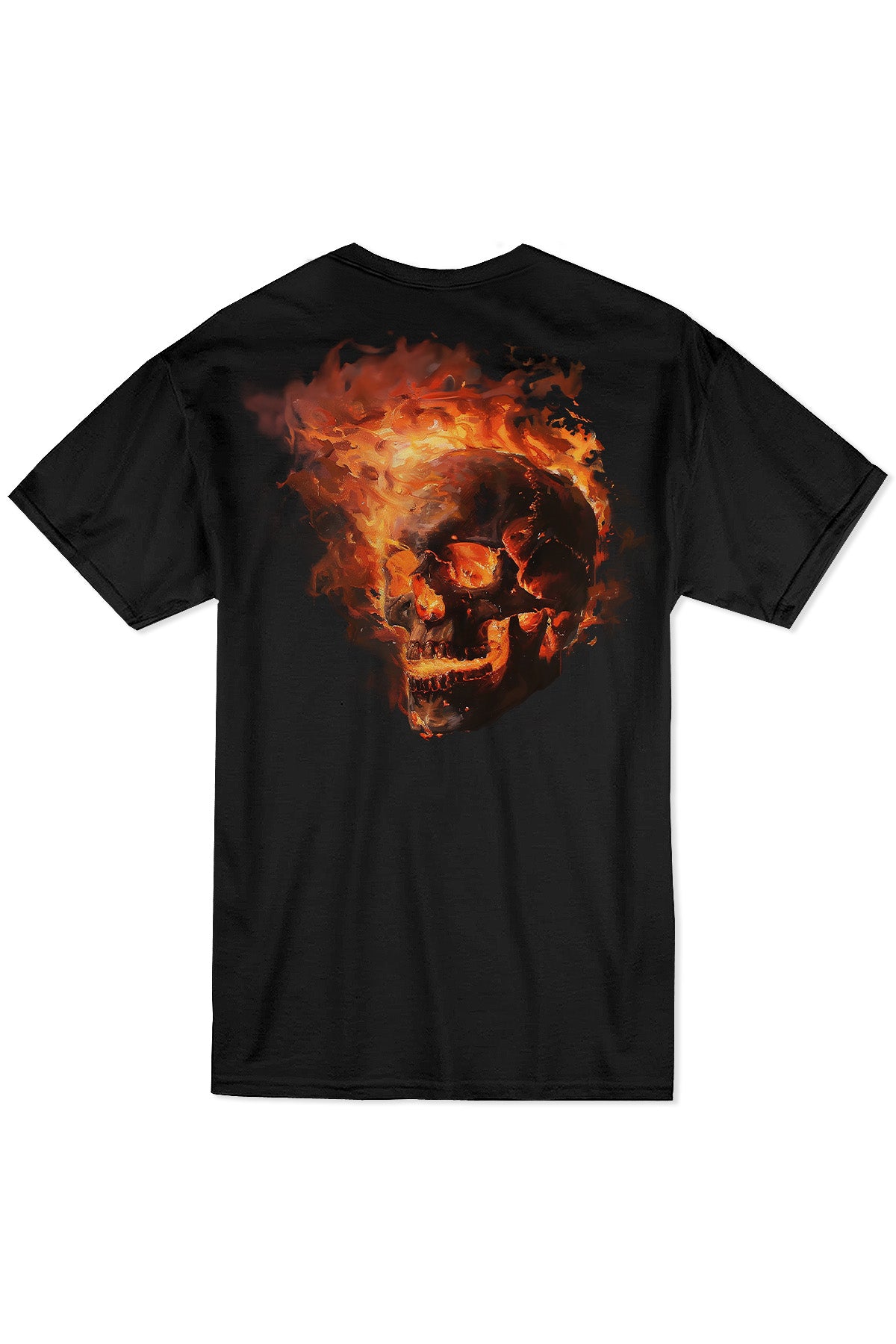 Enferno Burning Skull Tee in Black back.