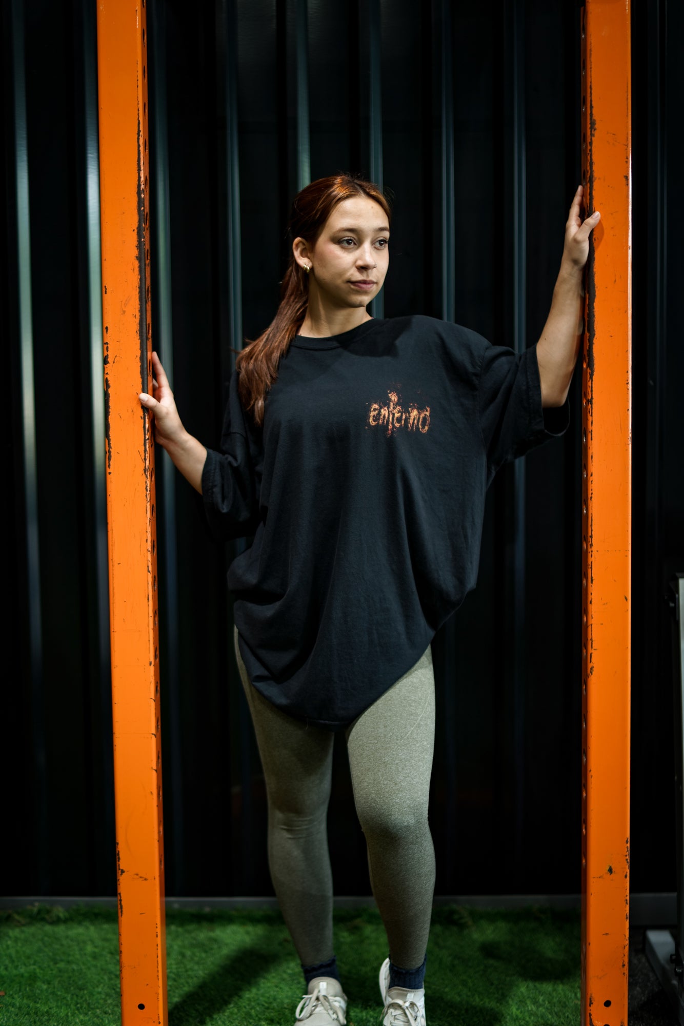 Enferno Burning Skull Tee in Black on model Madelyn.