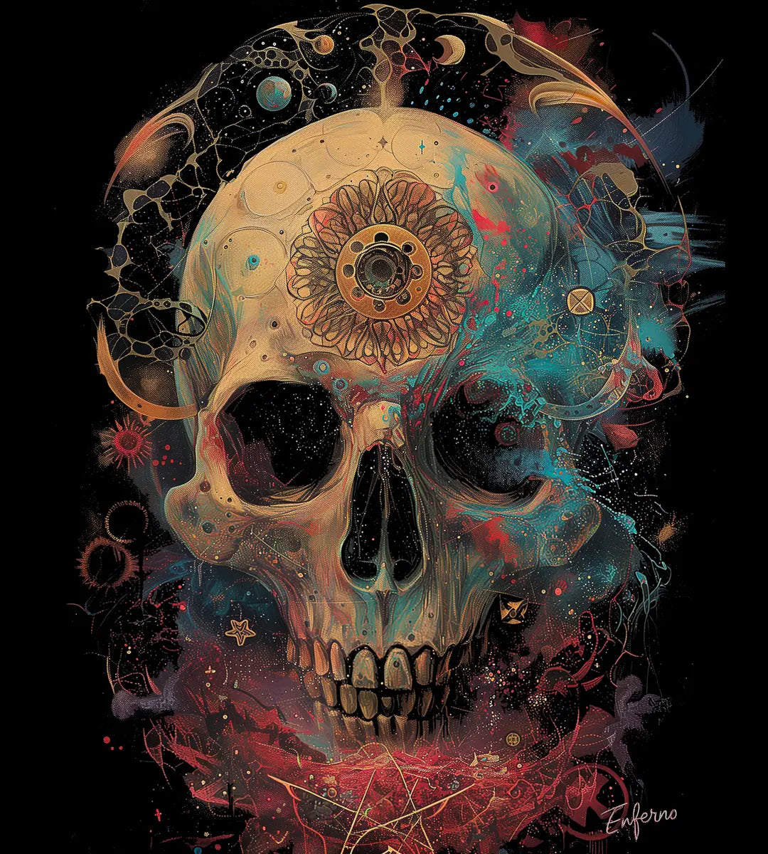 Enferno Spiritual Skull design.